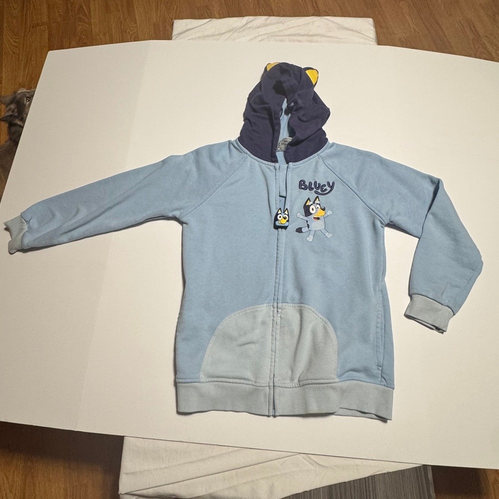 Bluey Girls Zip Up Hoodie Blue Character Ears Sweatshirt Size L 10/12 1PC001BAGS